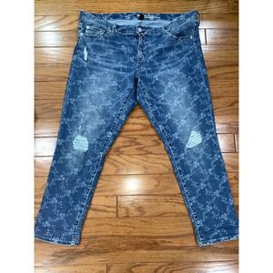 GAP Girlfriend Floral Print Blue Jean Denim Cropped Jeans 16 33R